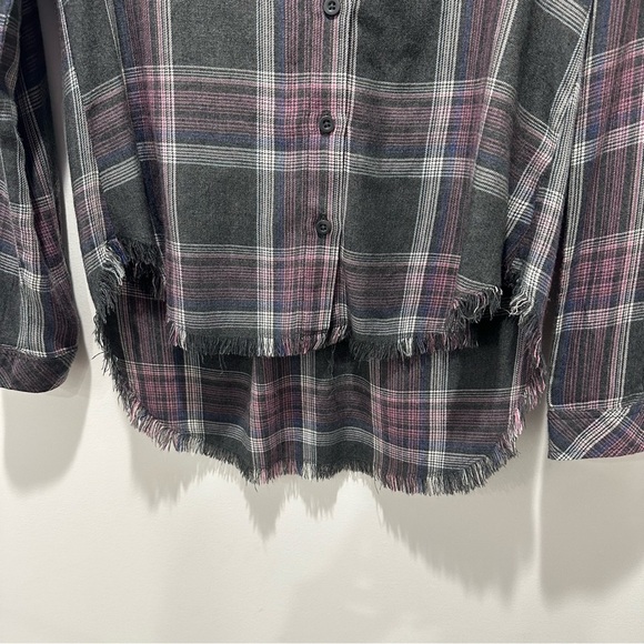 Cloth & Stone Black Plaid Rayon Button Down Top - Picture 3 of 6